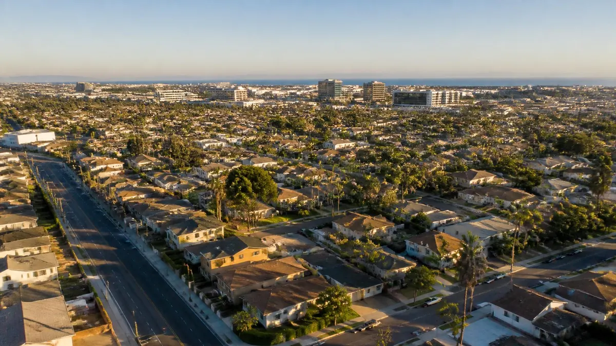 Aerial view of a Los Angeles County neighborhood